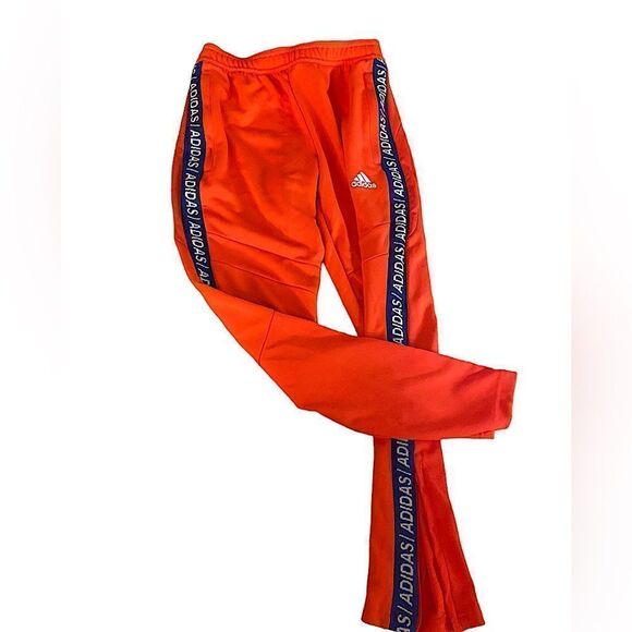 Boys Adidas sweatpants Med. Red with blue & white logo stripe - Picture 3 of 10